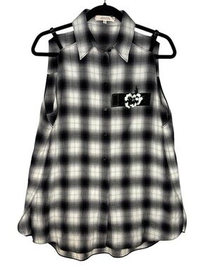 Dorothee Schumacher Black White Cotton Gingham Plaid Sleeveless Top Embellished